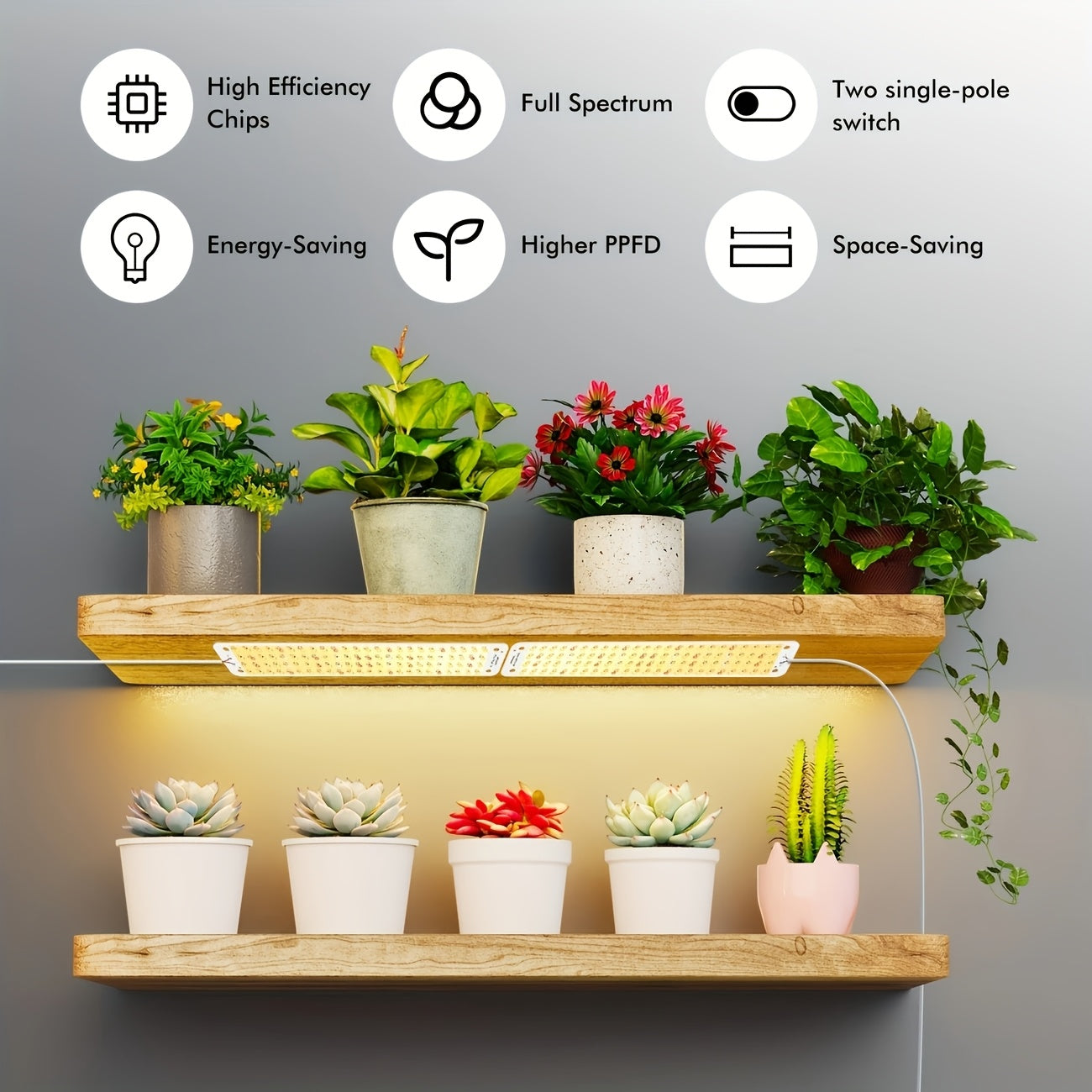 Four-Panel 5V USB Plant Light Kit with 96-LED Boards, Timer Controller and Shelf Mounting Pieces