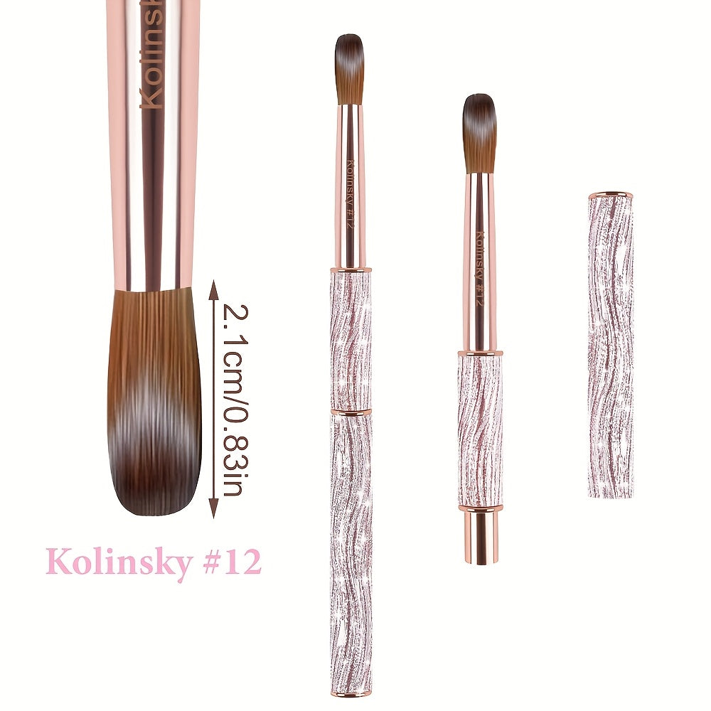 Round Nail Art Brush with Pink Sparkle Handle in Sizes 8, 10 or 12 and Three-Piece Set Option