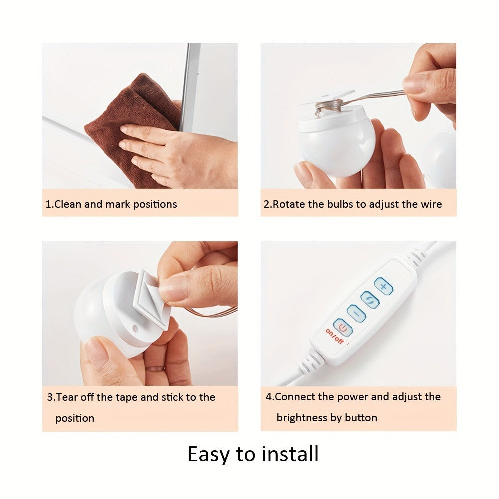 LED Vanity Mirror Light for Makeup, USB Powered 8-Bulb Mirror Lamp with 3 Color Temperatures, Adjustable Brightness & Spacing