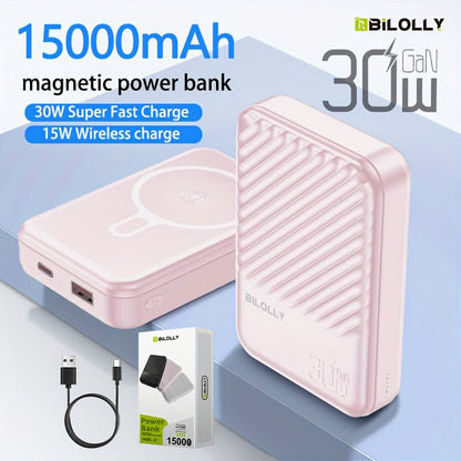 Power Bank Magnetic 10000mAh or 15000mAh with 15W Wireless, 22.5W Wired, USB-C and LED Display