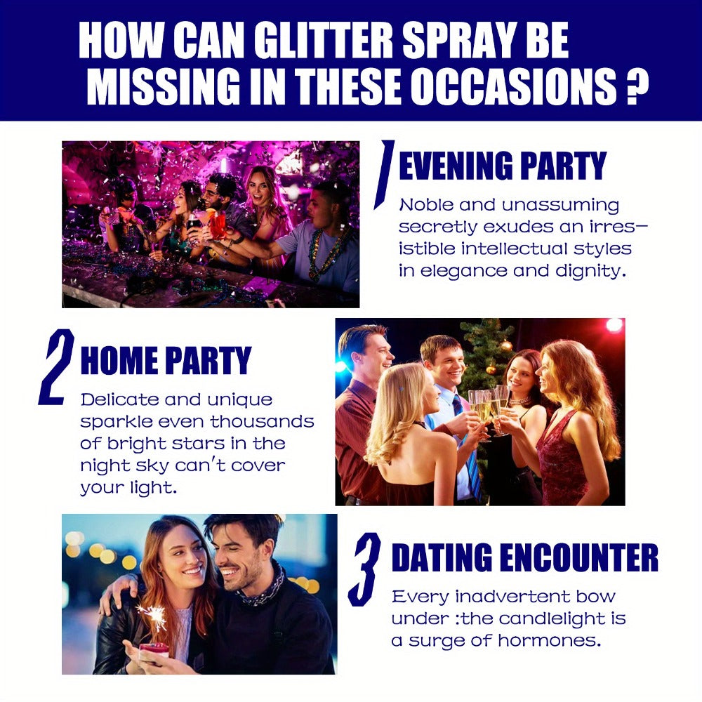 60 ml Body Glitter Spray for Skin, Hair and Clothing in Single Fine-Mist Checkout Option for Party Makeup