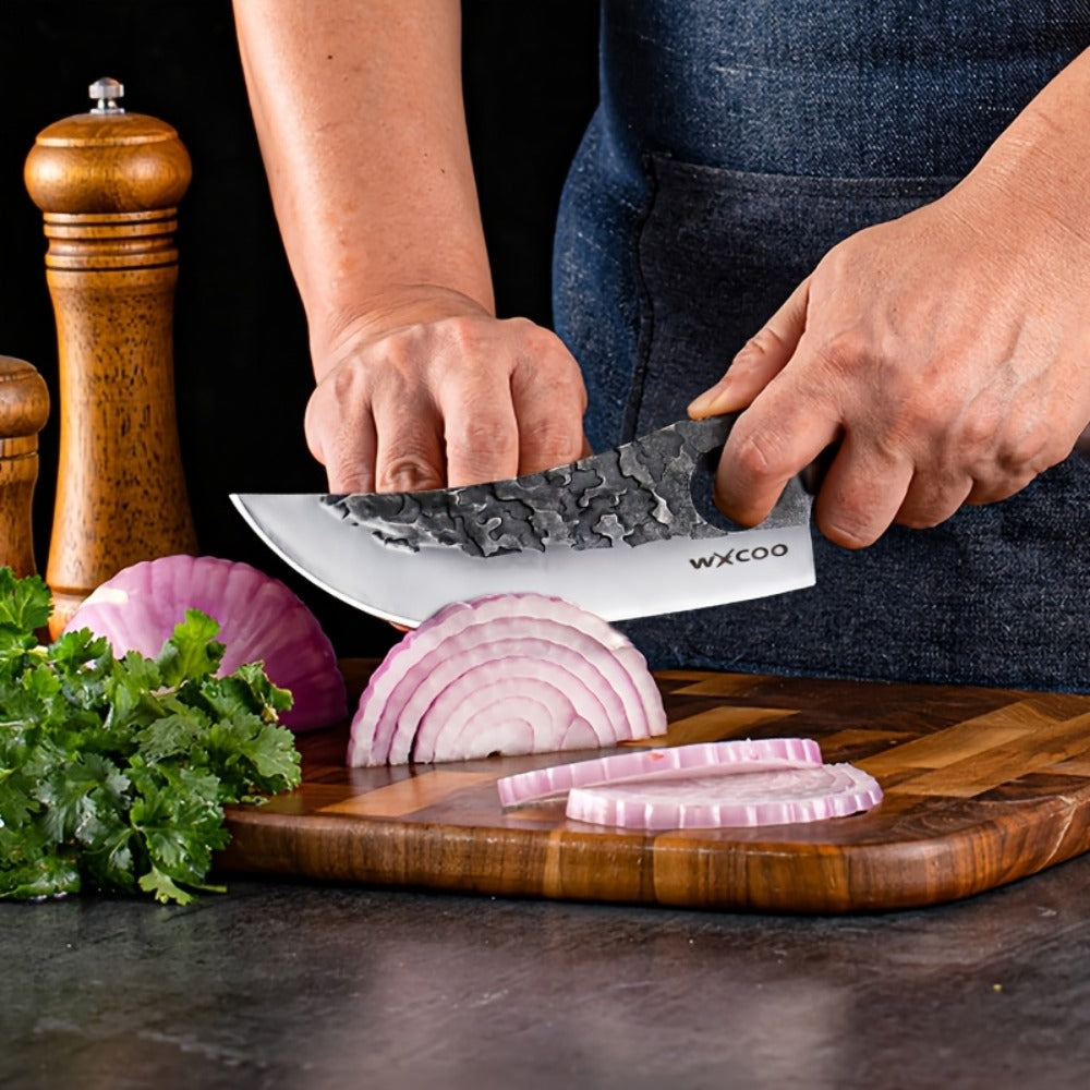 Kitchen Chef Knife Set 3 Piece Stainless Steel - Sharp Boning Knife, Utility Knife & BBQ Knife with Hammered Blade
