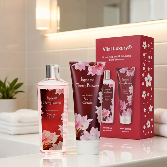 Cherry Blossom Body Wash Set for Women 8oz – Moisturizing Body Cream & Shower Gel Gift Set Light Non-Sticky Long-Lasting Floral Scent All Skin Types Valentine's Day Mother's Day Birthday Gift