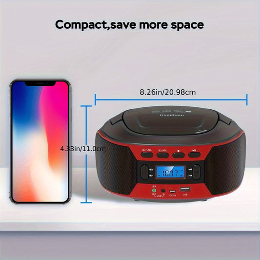 Bluetooth CD Player Boombox with FM Radio – Portable CD Boombox with AUX USB Playback, Earphone Jack, Stereo Speakers, Battery or AC Powered, CD Player for Home and Outdoor Use