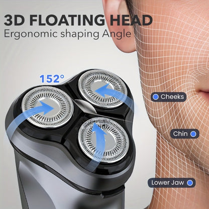 Electric Shaver 3D Floating Rotary Head with Pop-Up Trimmer, LCD Display and 1-Hour Fast Charge for Wet/Dry Use