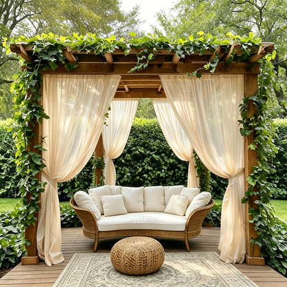 Six-Panel Sheer Outdoor Curtain Sets in Ten Colors with 37- or 54-Inch Width and Seven Length Options