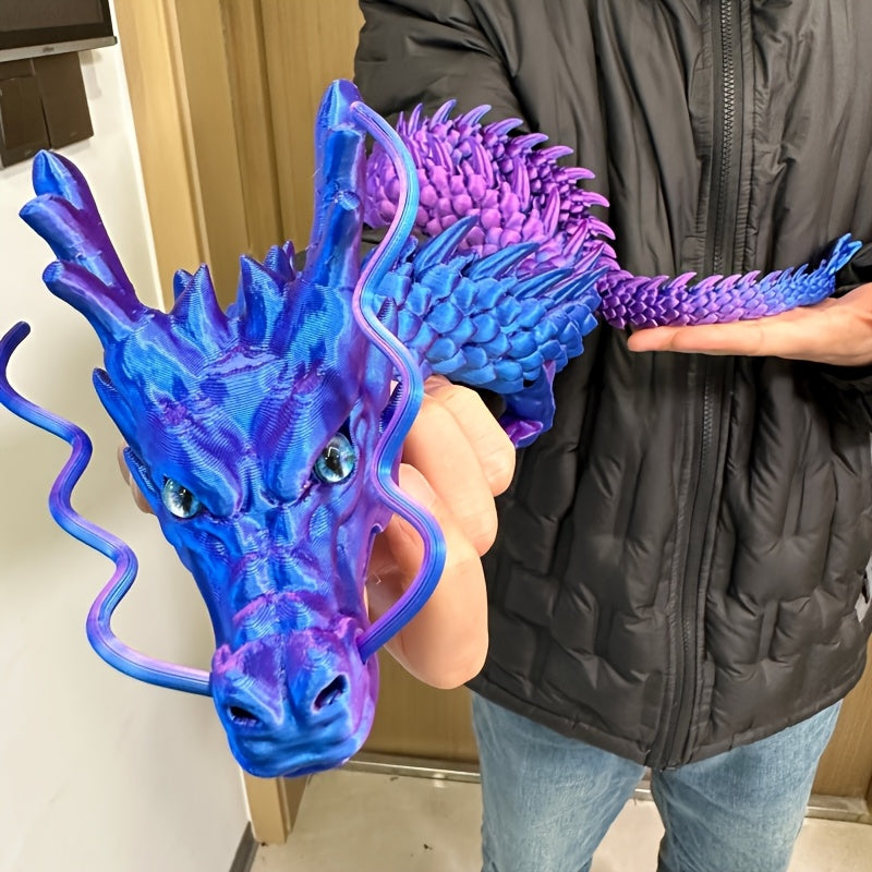 35.4-Inch Articulated Chinese Dragon Figurine with Movable Segments and Four Color Checkouts with Eyes