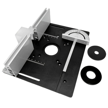 Aluminum Router Table Insert Plate with Fence & Miter Gauge - Precision Woodworking Tool, Dual Function Design, No Electricity Required, Compatible with Standard Router Tables for DIY & Cabinet Making