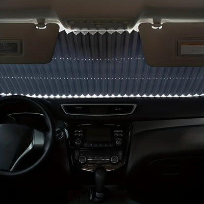 Retractable Windshield Sunshade Aluminum | Auto Fold UV Resistant Heat Insulation, Buckle Stick Install, Front Window Sun Shade Curtain for Car SUV Truck