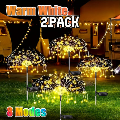 Solar Garden Lights 2-Pack Firework Stakes with 120-840 LEDs, 8 Modes and Touch Dimming for Lawn Decor