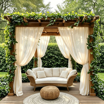 Six-Panel Sheer Outdoor Curtain Sets in Ten Colors with 37- or 54-Inch Width and Seven Length Options