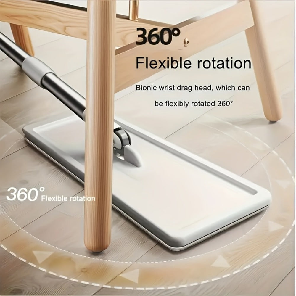 Flat Mop and Bucket Set with Wringer Metal Handle 2 Reusable Microfiber Pads Floor Mopping for Home Cooking, Dining and Outdoor Meals