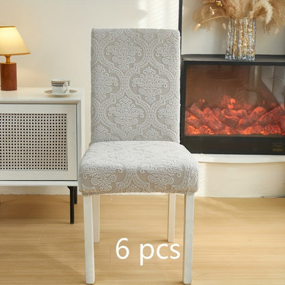 Paisley Stretch Velvet Dining Chair Covers in Off White, Light Gray, Deep Gray or Khaki, Four- or Six-Piece Sets