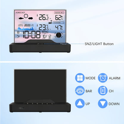 Three-Channel Wireless Weather Station with 5.9-Inch Color Display, Barometer, Forecast and Alarm