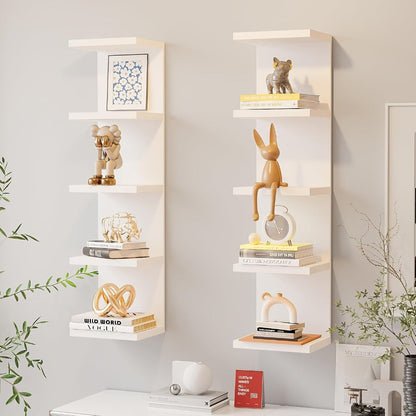 5-Tier Floating Wall Shelf Wall-Mounted Storage Rack 31.5" - Space Saving Display Shelves for Bedroom Living Room Oak Finish Easy Install Thickened Suspended Wall Organizer