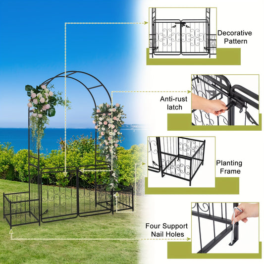 Wrought Iron Garden Arch 7ft Rustproof Rose Trellis Multi-Style