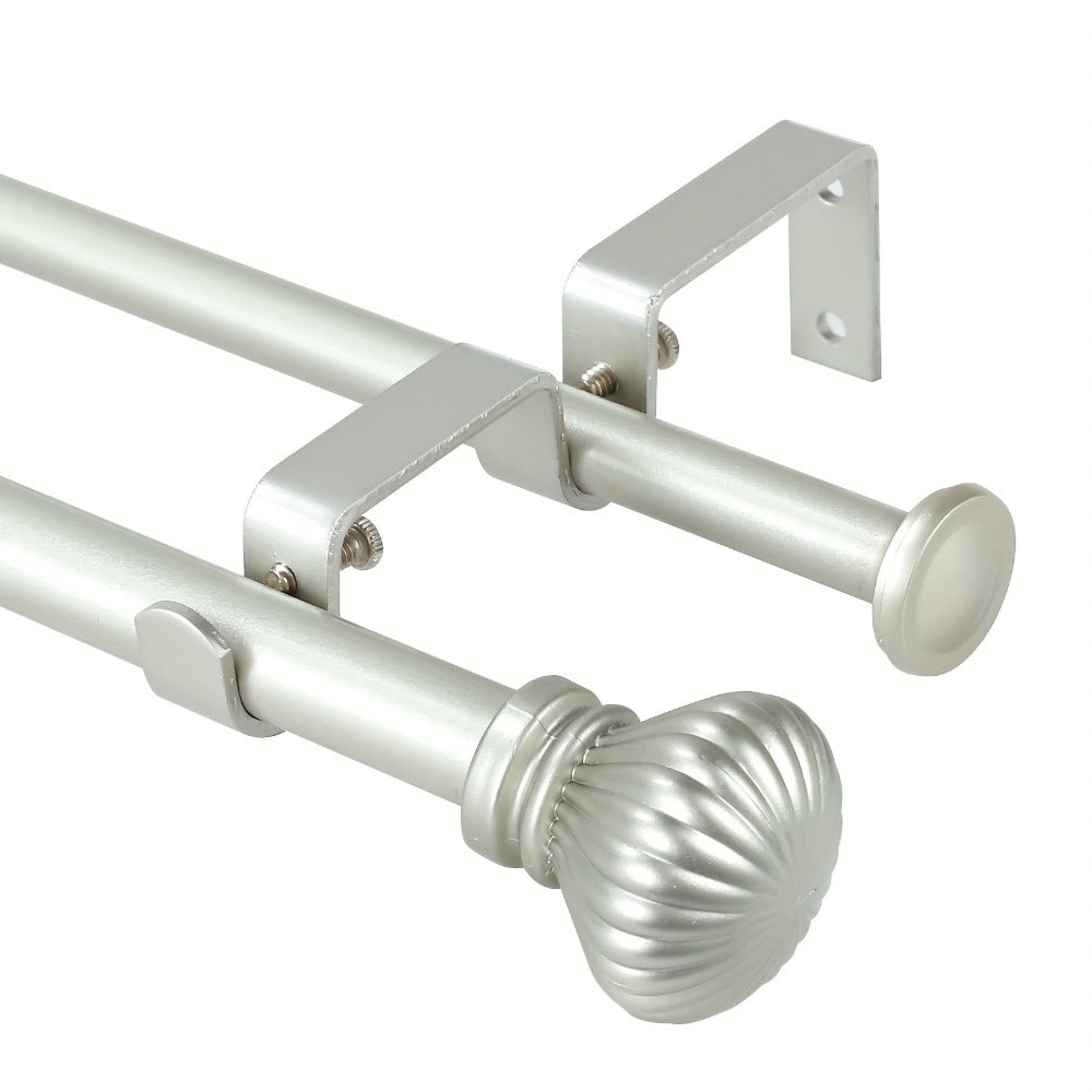 Double Curtain Rod Set with Fluted Ball Finials, Dual Brackets and 28–48 or 84–120 Inch Options