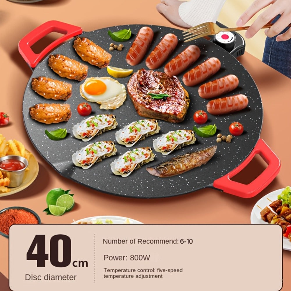 Electric Griddle Maifan Stone Non-Stick Coating 5-Speed Temperature Control - Indoor Electric Baking Pan with Red Handle, Easy Clean, for Pancakes Eggs Steak BBQ - 18"/19"/Square 26.9"