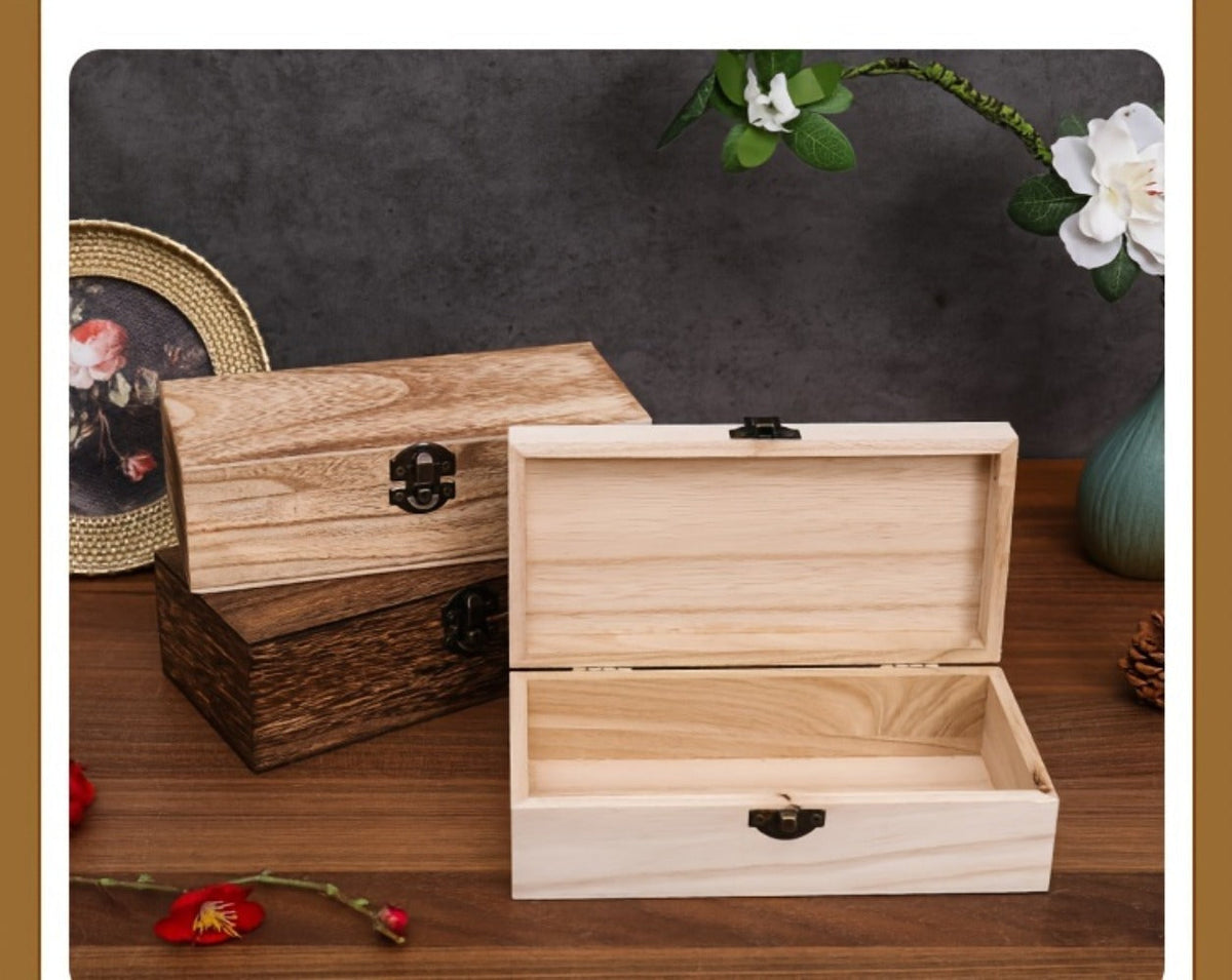 Jewelry Box with Lid & Lock Clasp Set of 3, Vintage Wooden Storage Boxes for Jewelry, Daily Essentials & Gift Packaging