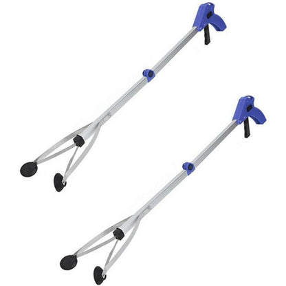 Reacher Grabber Tool 32-Inch Foldable 2-Pack - Aluminum Alloy Extender with Rubber Suction Cup Grippers, Safety Lock & Ergonomic Pistol Handle for Home, Garden and Outdoor Use