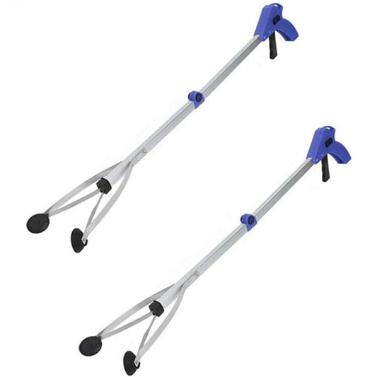 Reacher Grabber Tool 32-Inch Foldable 2-Pack - Aluminum Alloy Extender with Rubber Suction Cup Grippers, Safety Lock & Ergonomic Pistol Handle for Home, Garden and Outdoor Use