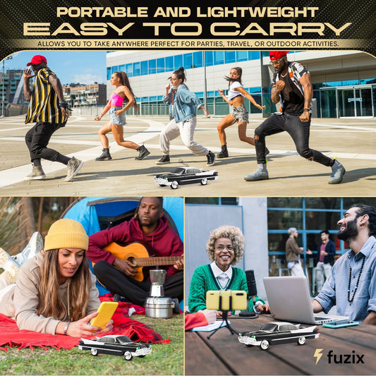 Retro Car Bluetooth Speaker with LED Headlights & Taillights, Fuzix WS-1965 Wireless Portable Stereo Speaker, AUX/USB/TF/FM Radio, Built-in Mic, Rechargeable Battery, Gift for Car Enthusiasts