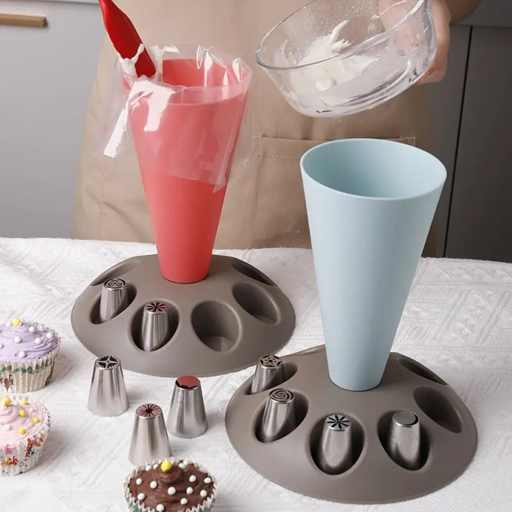 17-Piece Piping Bag Holder and Icing Nozzle Set for Cakes, Cupcakes, Cookies and Home Baking