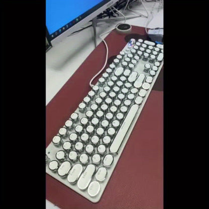 Steampunk Typewriter Mechanical Keyboard with Blue Switches – Retro Old-Fashioned USB Wired Gaming & Office Keyboard for Desktop Laptop PC Windows, Unique Aesthetic Gift for Gamers & Typists