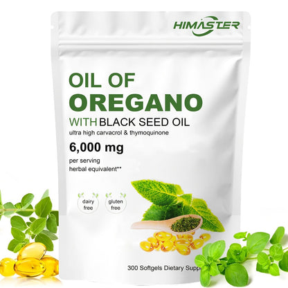 Oil of Oregano Softgels 300 Count 2-in-1 with Black Seed Oil, Ultra-High Carvacrol & Thymoquinone for Immune Support, Antioxidant Defence & Natural Antibiotic Alternative for Men & Women