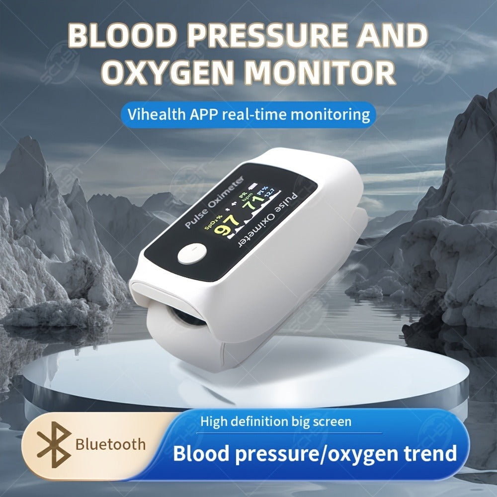 Fingertip Pulse Oximeter with Rotating Display, Bluetooth-Labeled Data View and 6.6 x 3.3 cm Body