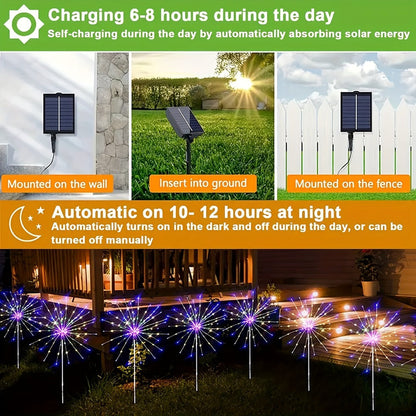 Solar Garden Lights Outdoor Waterproof IP65 – Fireworks Fairy Lights 8 Modes Multi-Color Solar Powered Landscape Decoration for Garden Balcony Pathway Lawn Christmas Holiday 240 320 LED 4 Pack