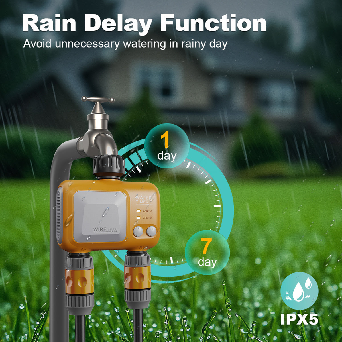 Dual-Outlet WiFi Hose Timer with Gateway, Two Independent Watering Zones and HCT-626-UN Controller