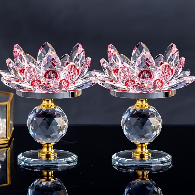 Lotus Candle Holder Pair with Faceted Crystal-Look Petals, 11cm Pedestal Form and Green, Purple, Blue or Pink Options