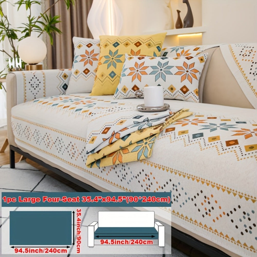 Sofa Cover Bohemian Chenille Jacquard Knit Sections with Anti-Slip Feature for Seat, Armrest or Backrest