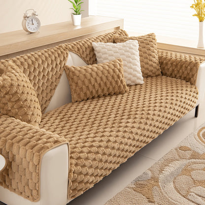 Sofa Cover 35.5-Inch Fuzzy Polyester Single-Piece Pad with Silicone Non-Slip Backing for 2 to 4 Seats