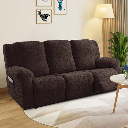 Chenille Recliner Sofa Cover 3 Seater High Stretch Thickened Hooked Fabric - Machine Washable Wear Resistant Couch Slipcover | Sand Color Light Grey Chocolate | Living Room Bedroom Furniture Protector