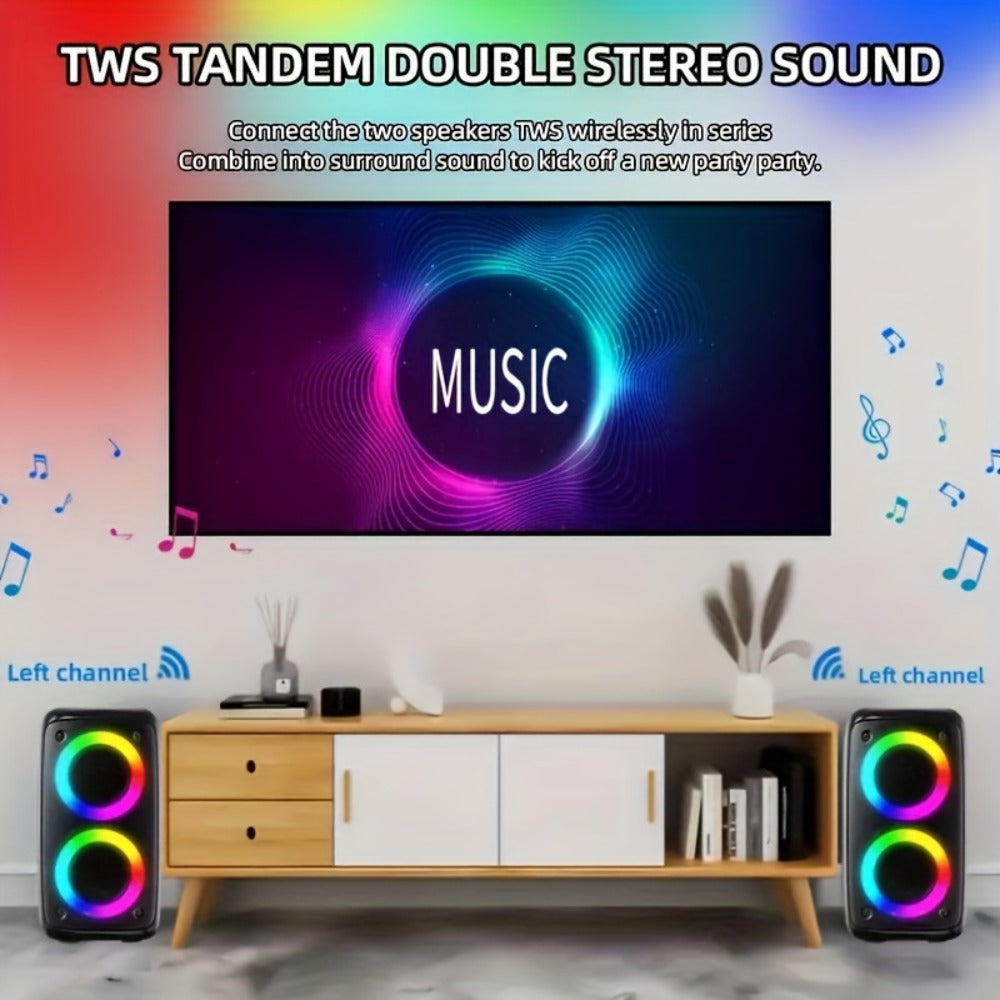 Outdoor LED Bluetooth Speaker with Microphone Large Stereo PA System Wireless Portable Speaker for Square Dancing Park Performances Stage Events Parties Singing Rechargeable Battery