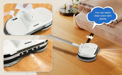 Cordless Electric Spin Mop with LED Headlight & Sprayer, 50-Min Runtime 6oz Water Tank, Lightweight Floor Scrubber for Hardwood Tile Laminate Floors