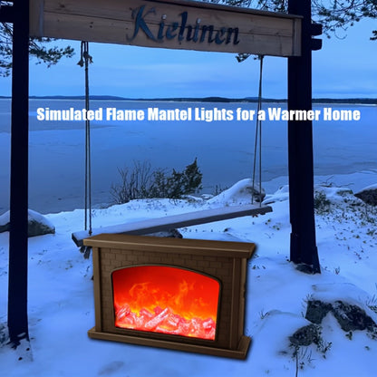 Simulated Charcoal Flame Fireplace Light, Battery & USB Powered Vintage Indoor Mood Light for Christmas Halloween Patio Decoration, Square Tabletop Fireplace Ornament