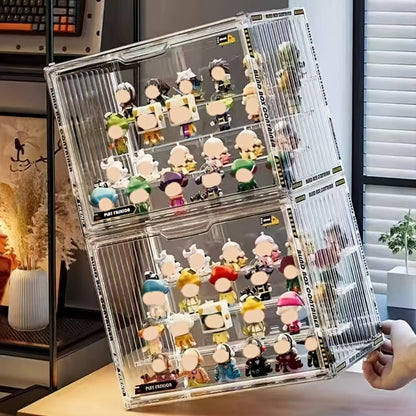 Clear Acrylic Figure Display Case with Magnetic Door, Adjustable Dividers and 3- or 4-Tier Options