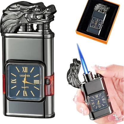 Quartz-Dial Torch Lighter with Rectangular Black Body and Three Sculpted Top Style Options
