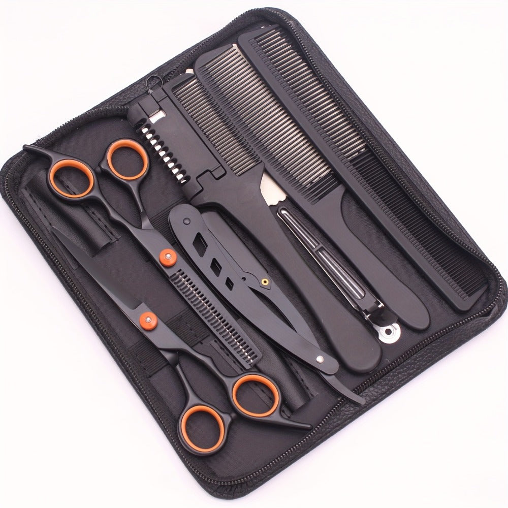 Hair Scissors Set 3 Pieces Japanese Steel - 6 Inch Thinning Shears, Razor Comb & Detangling Comb, Ambidextrous Texturizing Kit for Salon & Home Use, Gift for Hairstylists