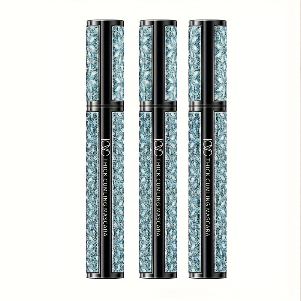 Black Mascara Three-Piece Set in Tall Silver Crystal-Pattern Tubes with Straight Black Bristle Wands