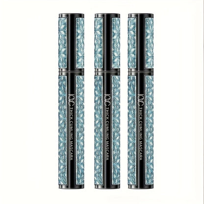 Black Mascara Three-Piece Set in Tall Silver Crystal-Pattern Tubes with Straight Black Bristle Wands