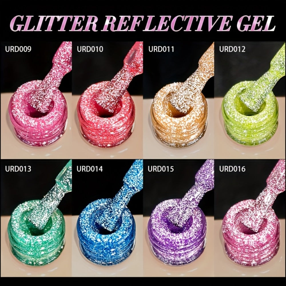 Gel Nail Polish – Reflective Glitter UR SUGAR 15ml Fluorescent Neon Shimmer UV LED Soak Off Semi Permanent Nail Art Varnish Manicure Set