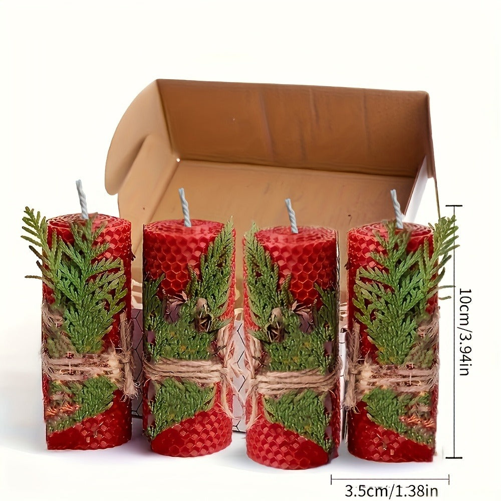 Beeswax Pillar Candles Hand Rolled with Honeycomb Texture – 100% Pure Beeswax, 12+ Hour Burn, Gift Box Set for Home Decor, Christmas, Dinner & Holiday Decorations