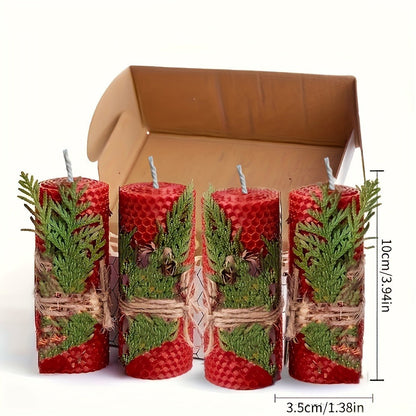 Beeswax Pillar Candles Hand Rolled with Honeycomb Texture – 100% Pure Beeswax, 12+ Hour Burn, Gift Box Set for Home Decor, Christmas, Dinner & Holiday Decorations