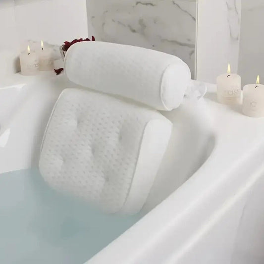 Bath Pillow with Suction Cups Spa Bathtub Neck Back Support Cushion Non-Slip Waterproof Headrest for Tub Relaxation Home Spa Accessories Women Men Ergonomic Quick-Dry Mold Resistant