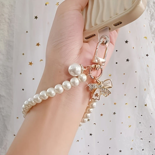 Butterfly Beaded Phone Lanyard Bracelet Keychain Set 3-in-1 Cute Wrist Strap Pendant Charm – Aesthetic Phone Accessory Gift for Women Girls Teens Birthday Valentine