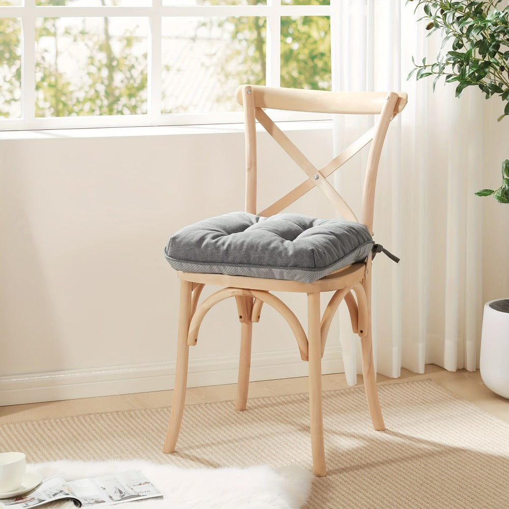 Tufted Chair Cushion Sets in 4- or 8-Piece Options with M/L Sizes, Tie Straps and 12 Color Choices